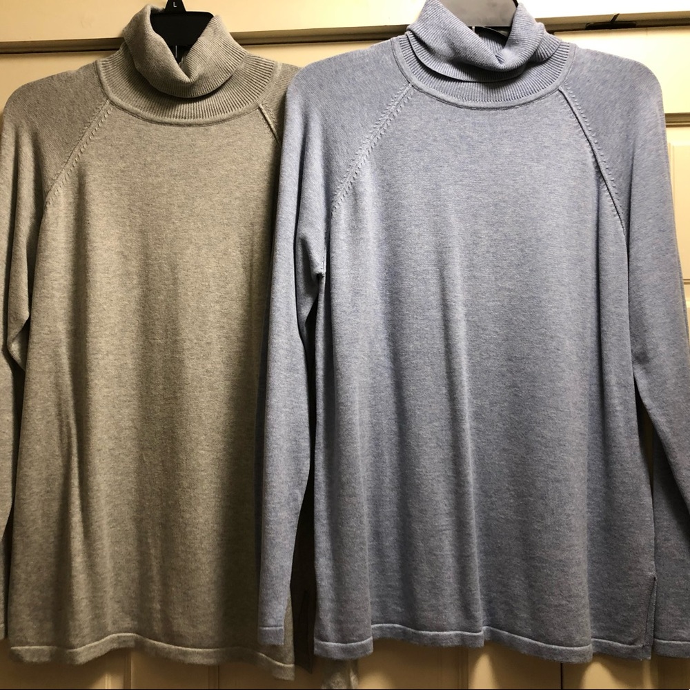 2 NWOT Jeanne Pierre cotton turtleneck seaters size L. GRAY, BEIGE.